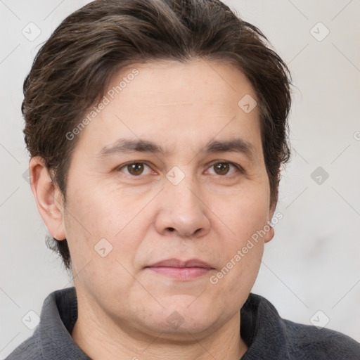 Neutral white adult male with short  brown hair and brown eyes