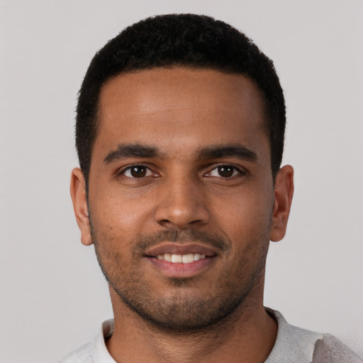 Neutral black young-adult male with short  brown hair and brown eyes