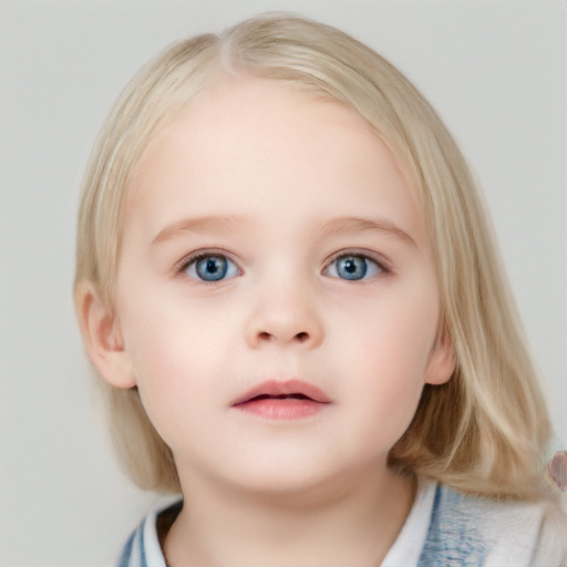 Neutral white child female with medium  brown hair and blue eyes