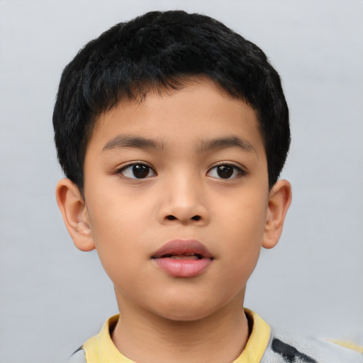 Neutral asian child male with short  brown hair and brown eyes