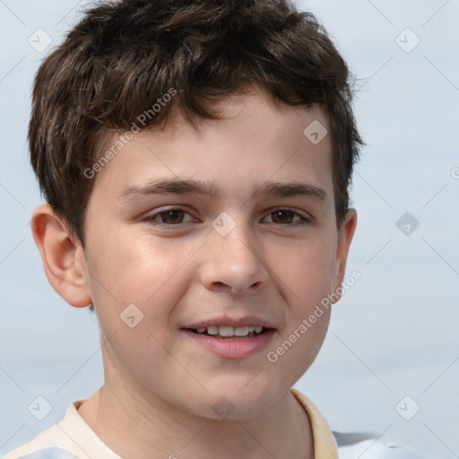 Joyful white child male with short  brown hair and brown eyes