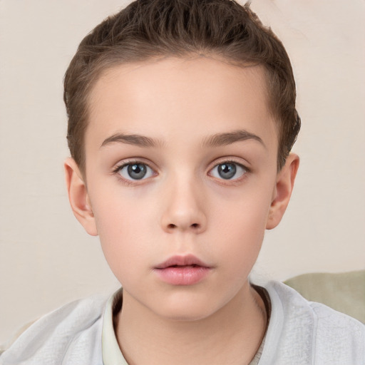 Neutral white child female with short  brown hair and brown eyes