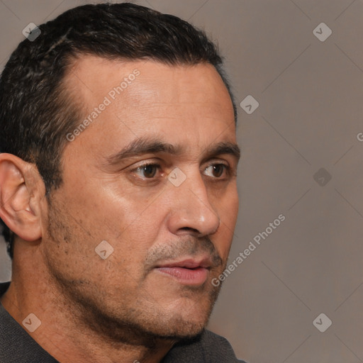 Neutral white adult male with short  brown hair and brown eyes