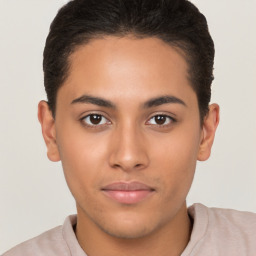 Neutral latino young-adult male with short  brown hair and brown eyes