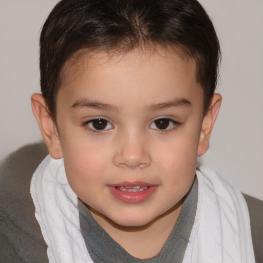 Joyful white child female with short  brown hair and brown eyes