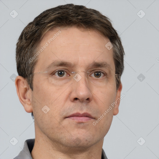 Neutral white adult male with short  brown hair and brown eyes