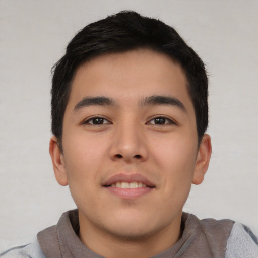 Neutral asian young-adult male with short  brown hair and brown eyes