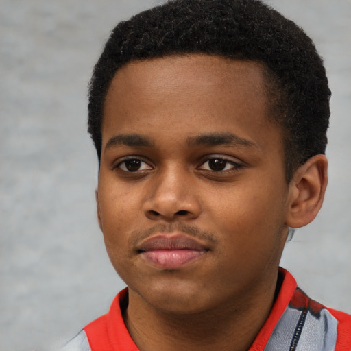 Neutral black young-adult male with short  brown hair and brown eyes
