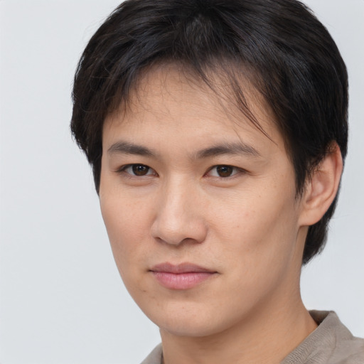 Neutral asian young-adult male with short  brown hair and brown eyes