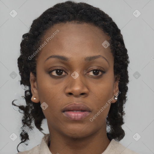 Neutral black young-adult female with short  brown hair and brown eyes