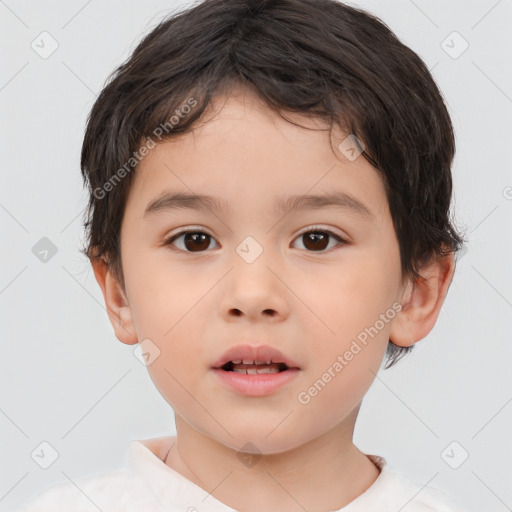 Neutral white child male with short  brown hair and brown eyes