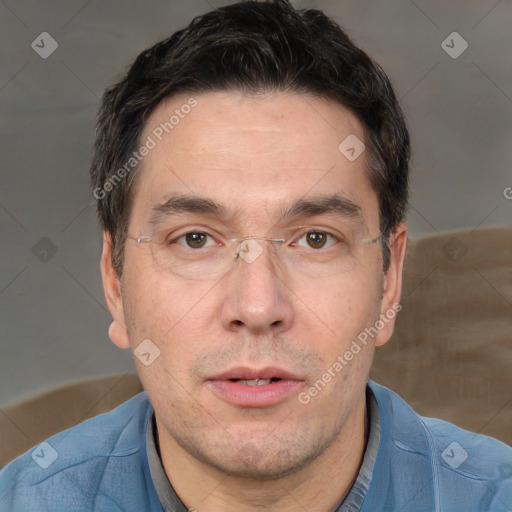 Neutral white adult male with short  brown hair and brown eyes