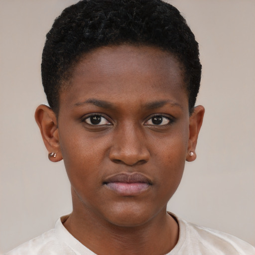Neutral black young-adult female with short  brown hair and brown eyes