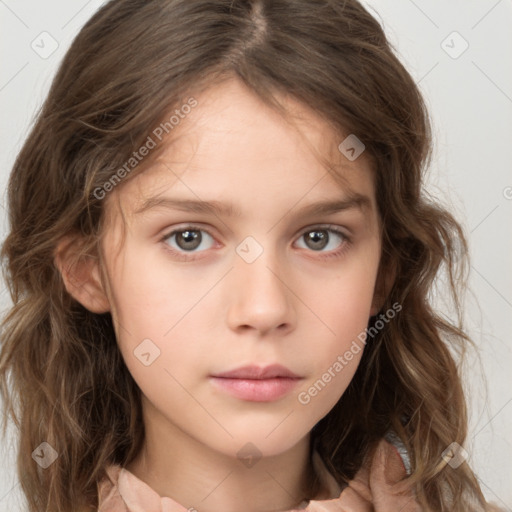 Neutral white child female with medium  brown hair and brown eyes