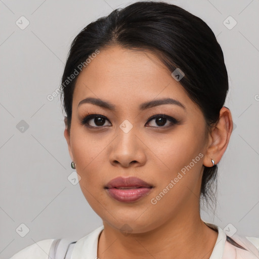 Neutral asian young-adult female with medium  black hair and brown eyes