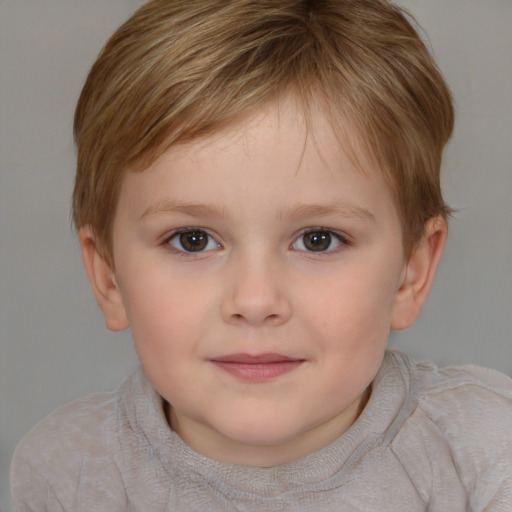 Joyful white child female with short  brown hair and brown eyes