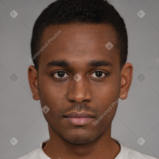 Neutral black young-adult male with short  brown hair and brown eyes