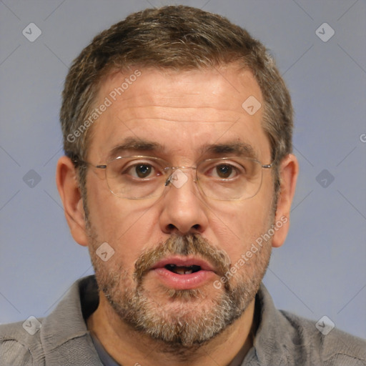 Neutral white adult male with short  brown hair and brown eyes