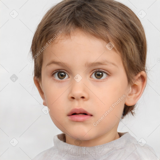 Neutral white child female with short  brown hair and brown eyes