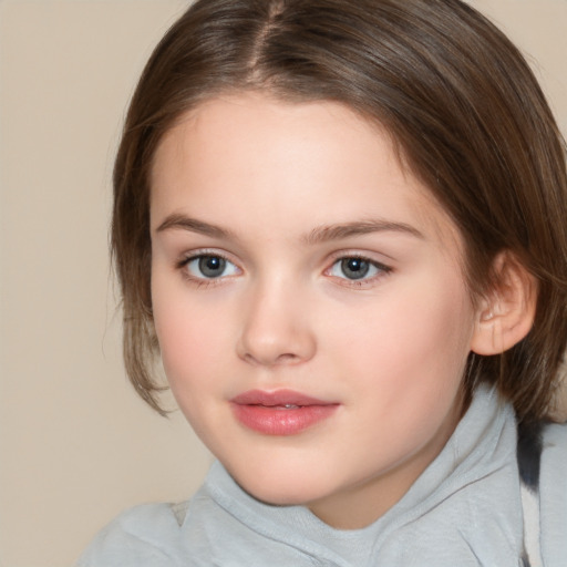 Neutral white child female with medium  brown hair and brown eyes