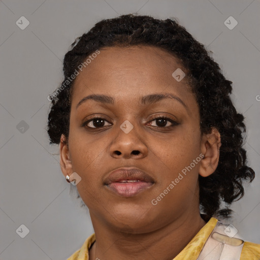 Neutral black young-adult female with short  brown hair and brown eyes