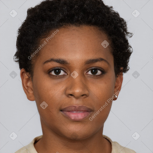 Neutral black young-adult female with short  brown hair and brown eyes