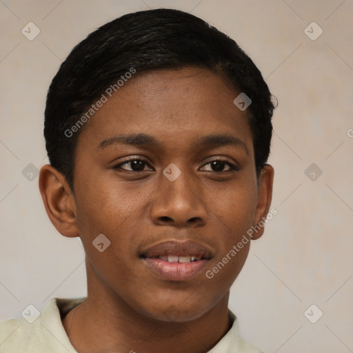Neutral black young-adult female with short  brown hair and brown eyes