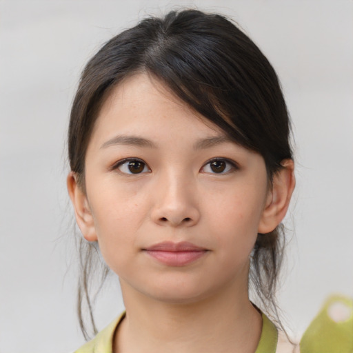Neutral asian young-adult female with medium  brown hair and brown eyes