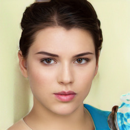 Neutral white young-adult female with short  brown hair and brown eyes