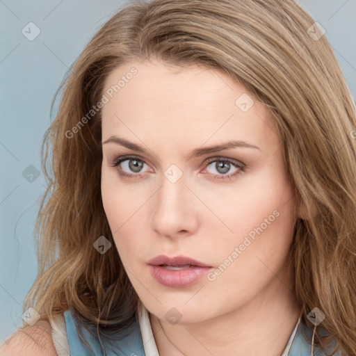 Neutral white young-adult female with medium  brown hair and blue eyes