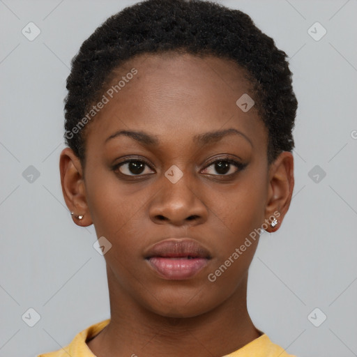 Neutral black young-adult female with short  brown hair and brown eyes