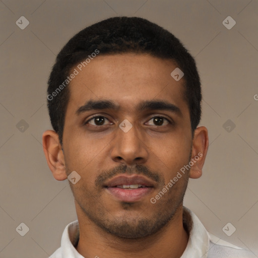Neutral black young-adult male with short  brown hair and brown eyes