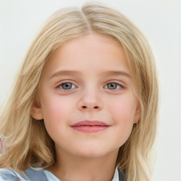 Neutral white child female with medium  brown hair and blue eyes