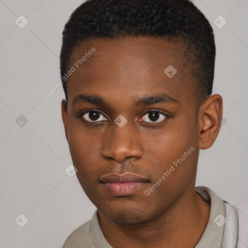 Neutral black young-adult male with short  brown hair and brown eyes