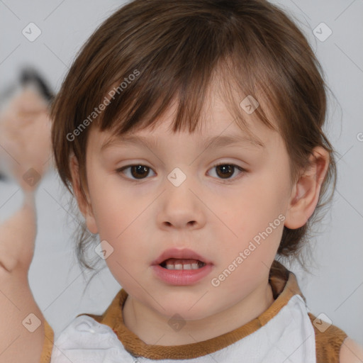 Neutral white child female with medium  brown hair and brown eyes