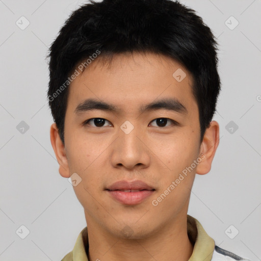 Neutral asian young-adult male with short  black hair and brown eyes