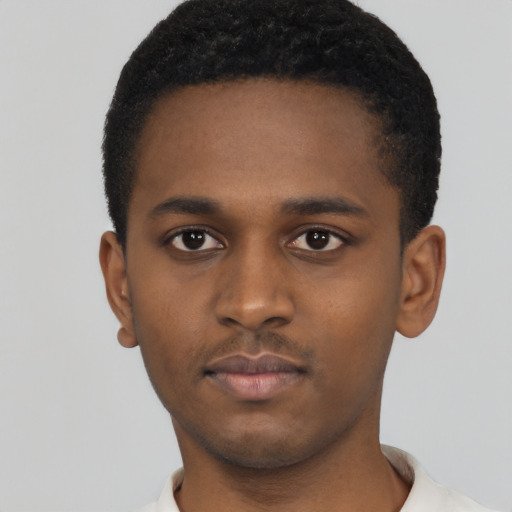 Neutral black young-adult male with short  brown hair and brown eyes