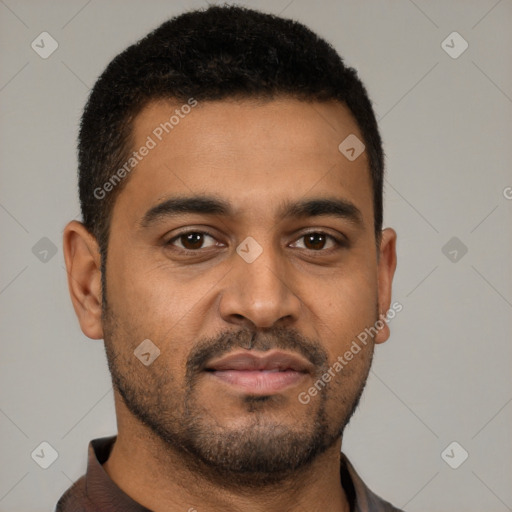 Neutral black young-adult male with short  brown hair and brown eyes