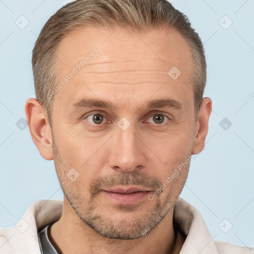 Neutral white adult male with short  brown hair and brown eyes