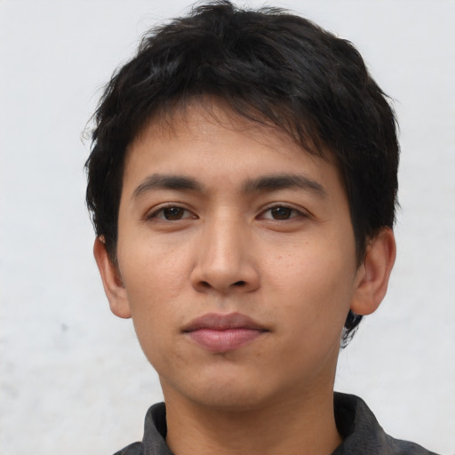 Neutral asian young-adult male with short  brown hair and brown eyes