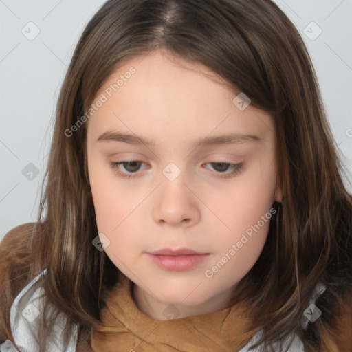 Neutral white child female with medium  brown hair and brown eyes