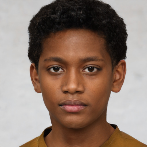 Neutral black young-adult male with short  brown hair and brown eyes