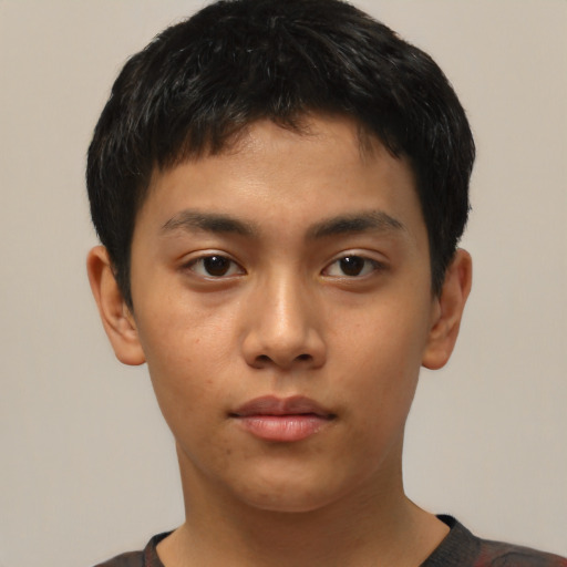 Neutral asian young-adult male with short  black hair and brown eyes