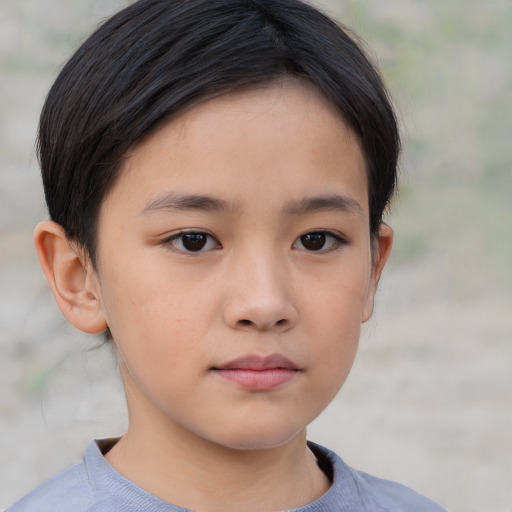 Neutral asian child female with short  brown hair and brown eyes