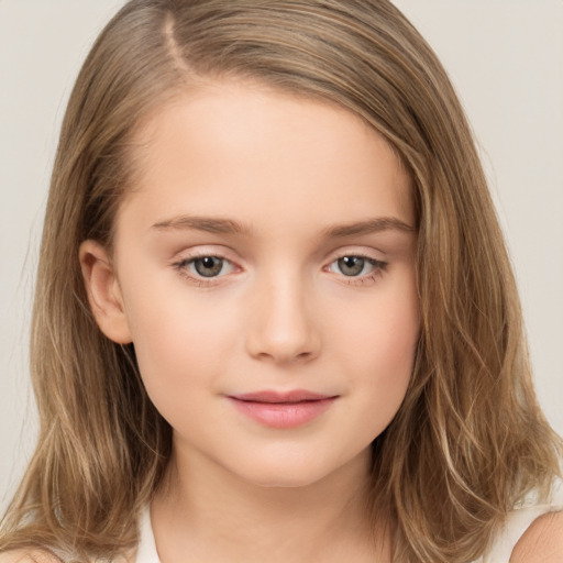 Neutral white child female with long  brown hair and brown eyes