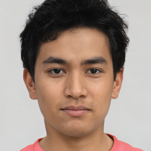 Neutral asian young-adult male with short  black hair and brown eyes