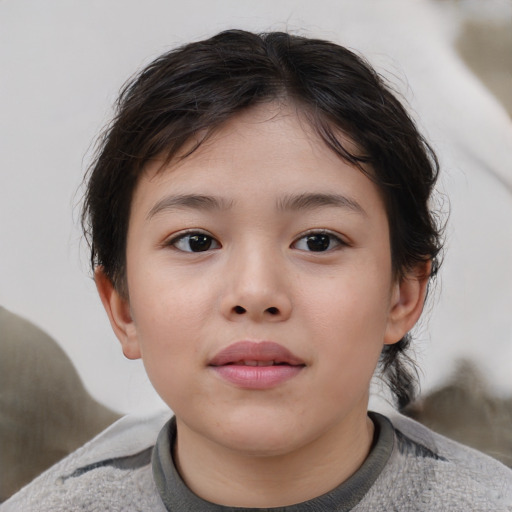 Neutral asian child female with short  brown hair and brown eyes