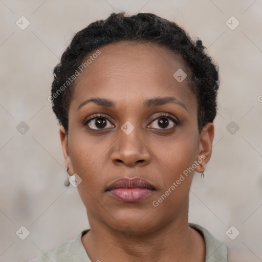 Neutral black young-adult female with short  brown hair and brown eyes