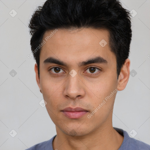 Neutral asian young-adult male with short  black hair and brown eyes