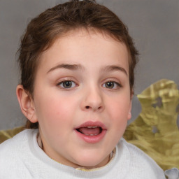 Joyful white child female with short  brown hair and brown eyes